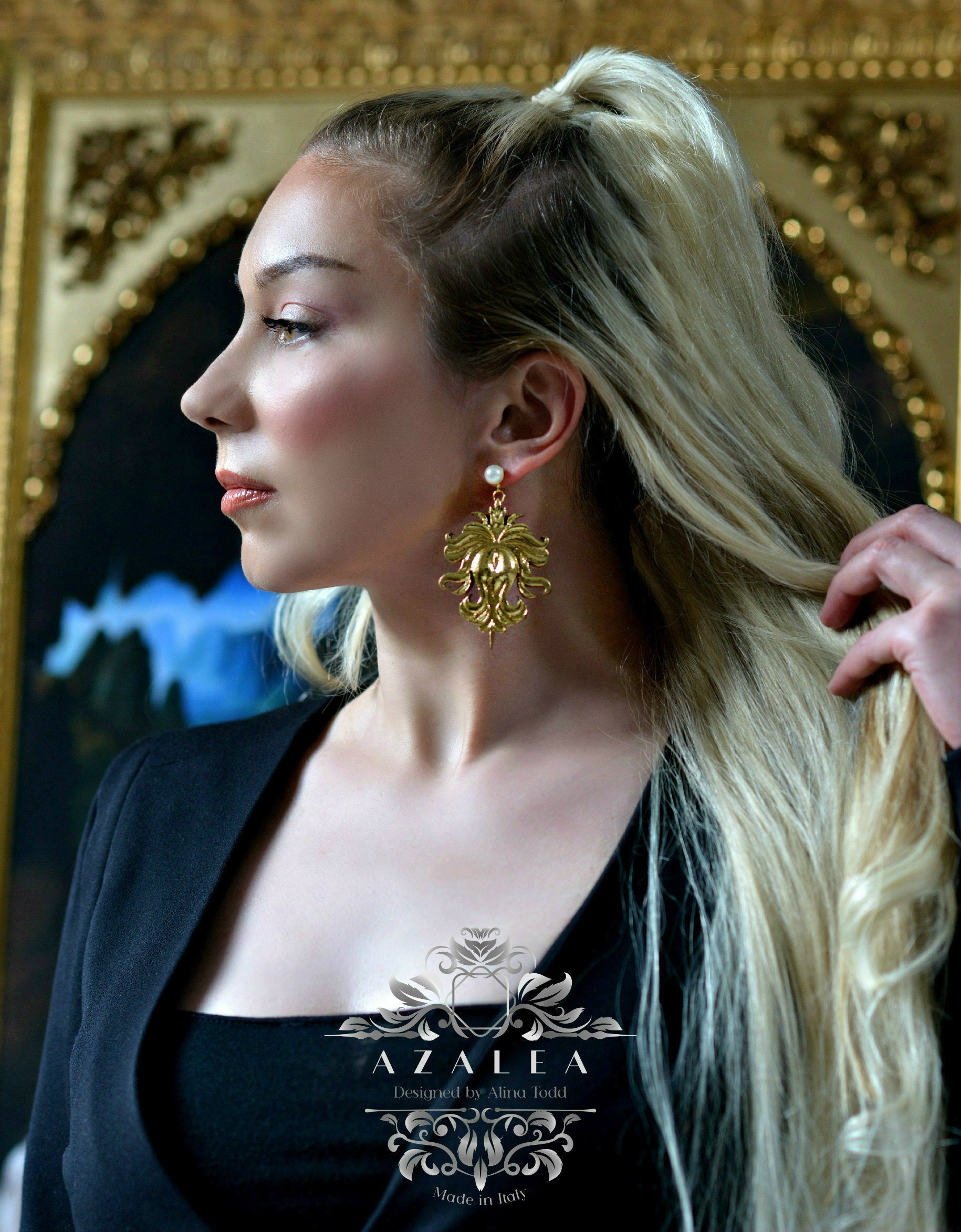 Luxurious golden handmade earrings
