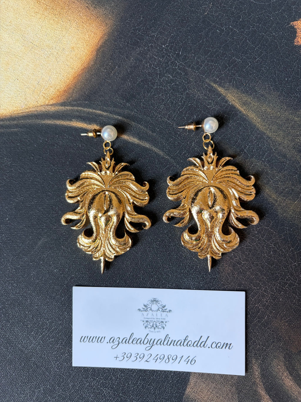 Luxurious golden handmade earrings
